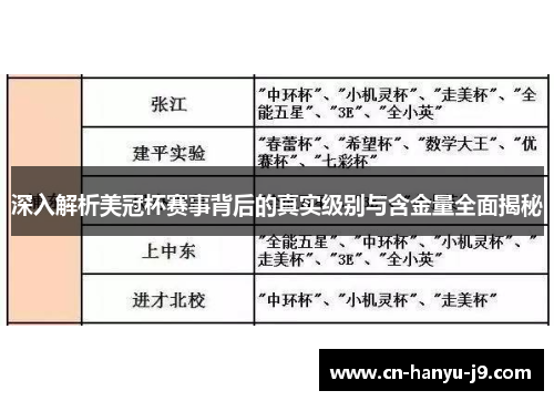深入解析美冠杯赛事背后的真实级别与含金量全面揭秘 深入解析美冠杯赛事背后的真实级别与含金量全面揭秘