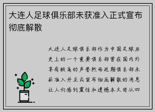 大连人足球俱乐部未获准入正式宣布彻底解散 大连人足球俱乐部未获准入正式宣布彻底解散